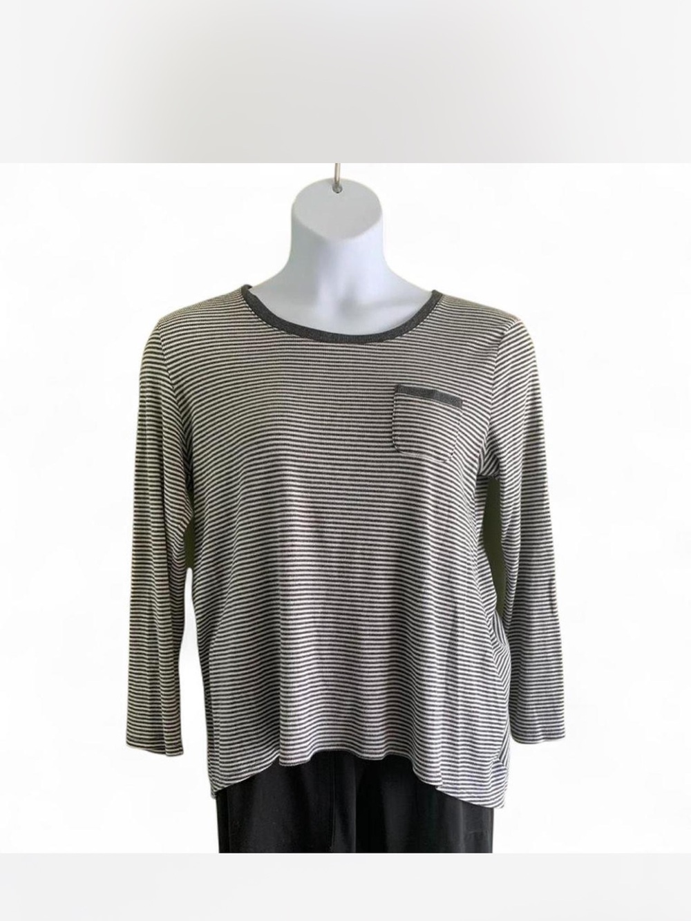 Oversized Striped Black and White Long Sleeve Crewneck Top size L